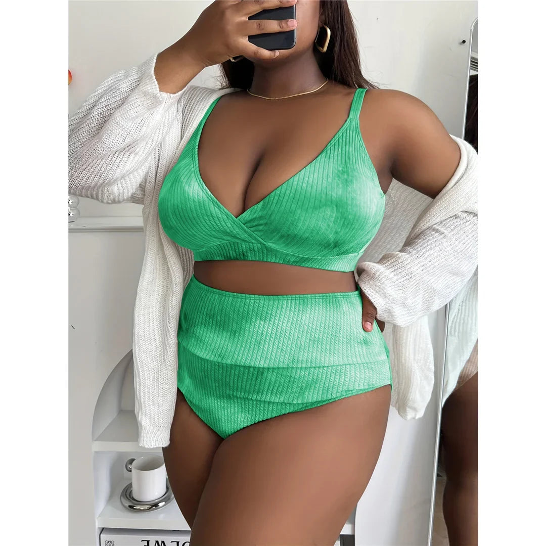 0XL - 4XL New Tie Dye Bikini Large Size Swimwear Plus Size Women Swimsuit Female Two-pieces Bikini set Bather Bathing Suit V5303