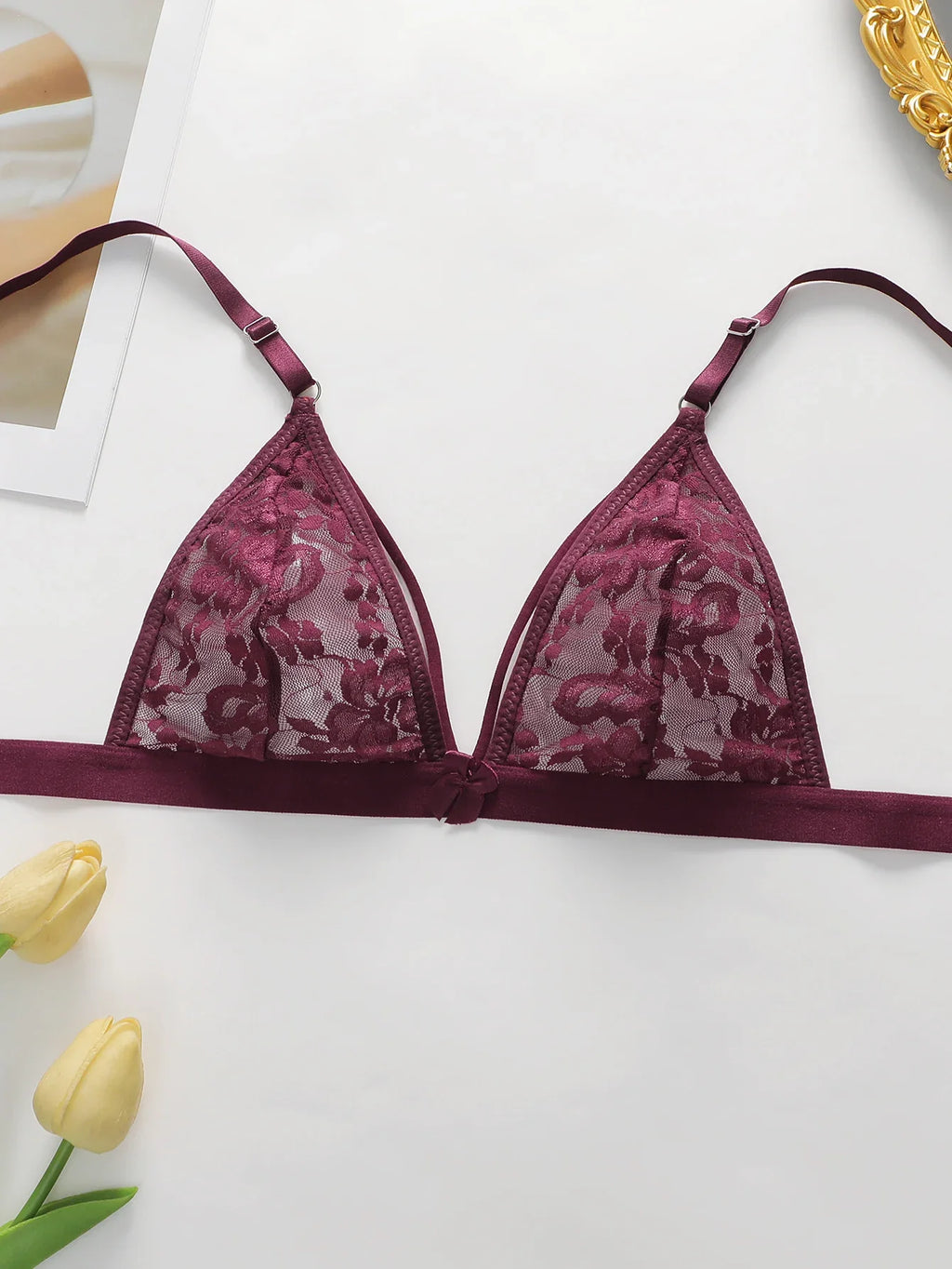 Women's Ultra-thin Lace Lingerie Two-piece Floral Lingerie Sexy Lingerie No Steel Hoop Push Up Bra A322