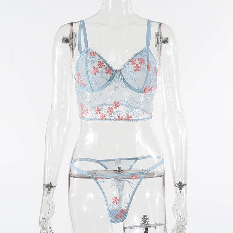 Porn Women 2 Pieces Sexy Lingerie Set See Through Lace Floral Bra Brief Underwear Erotic Lingerie Sets