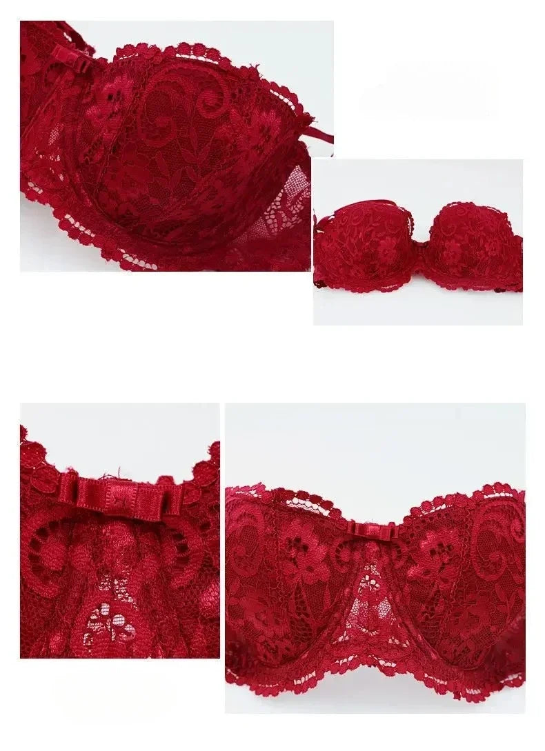 Women's Bras Sexy Lace Half Cup Push Up French Style Lingerie Solid Soft Deep V Top Breathable Comfortable Closure Thin Bralette