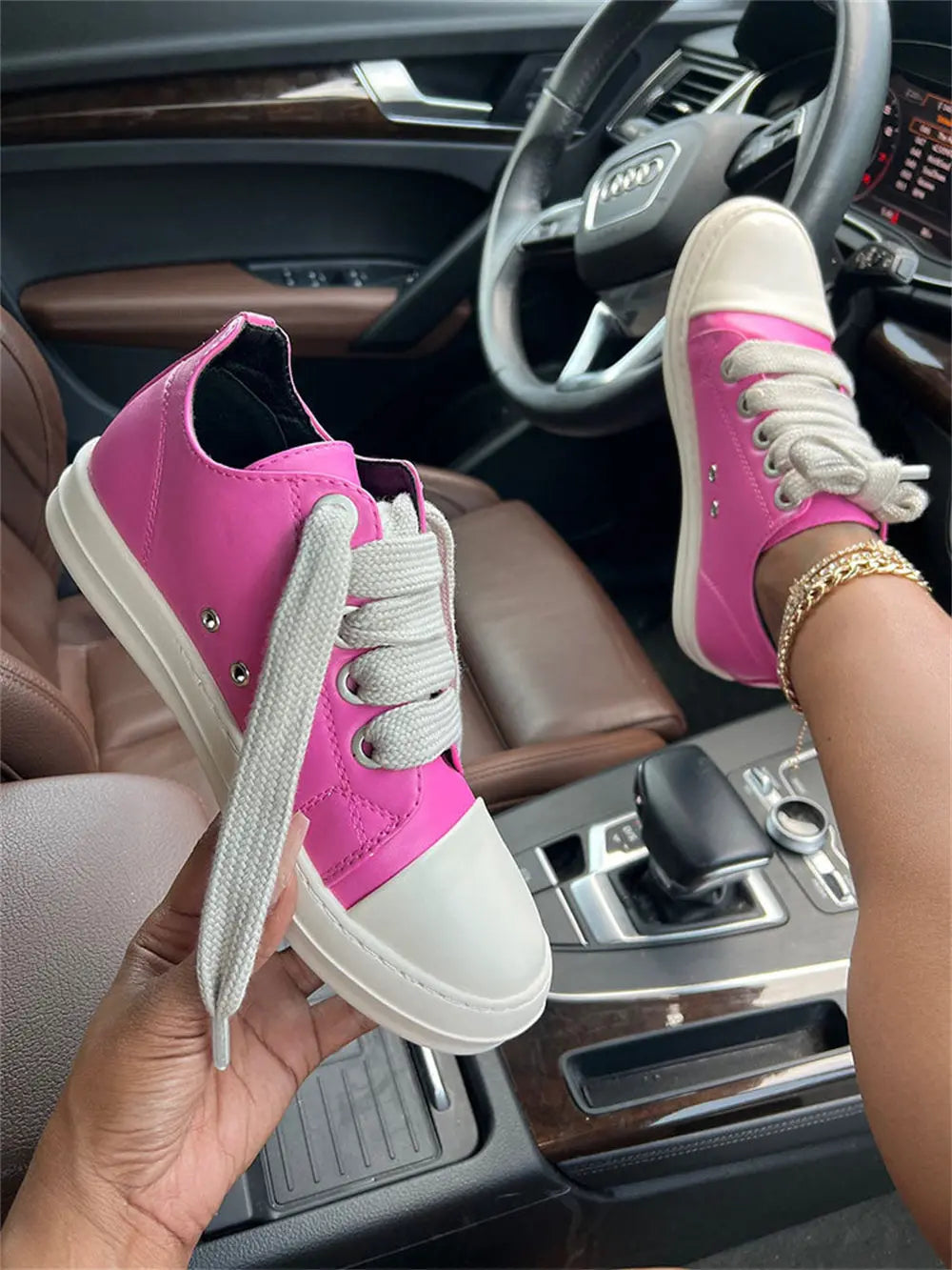 2025 Big Size 44 Women's Platform Skate Shoes Fashion Summer Black Pink Red Lace-up Men Sporty Vulcanize Casual Flat Shoes