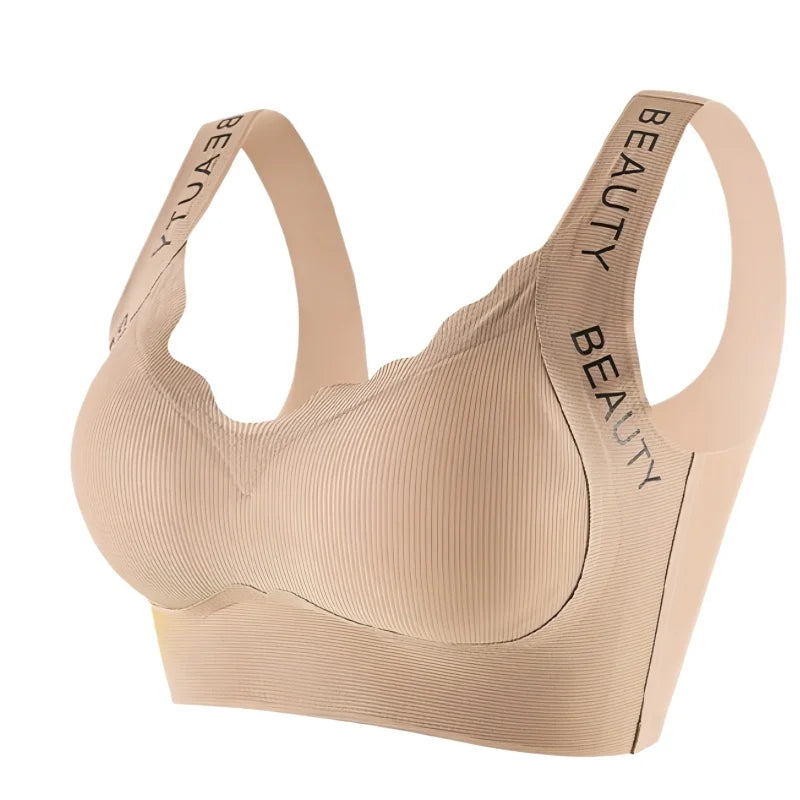 Ribbed Bras Push-Up Wireless Bra Women's Seamless Underwear Plus Size Wave Neckline Wide Strap Support Sexy Lingerie M-3XL