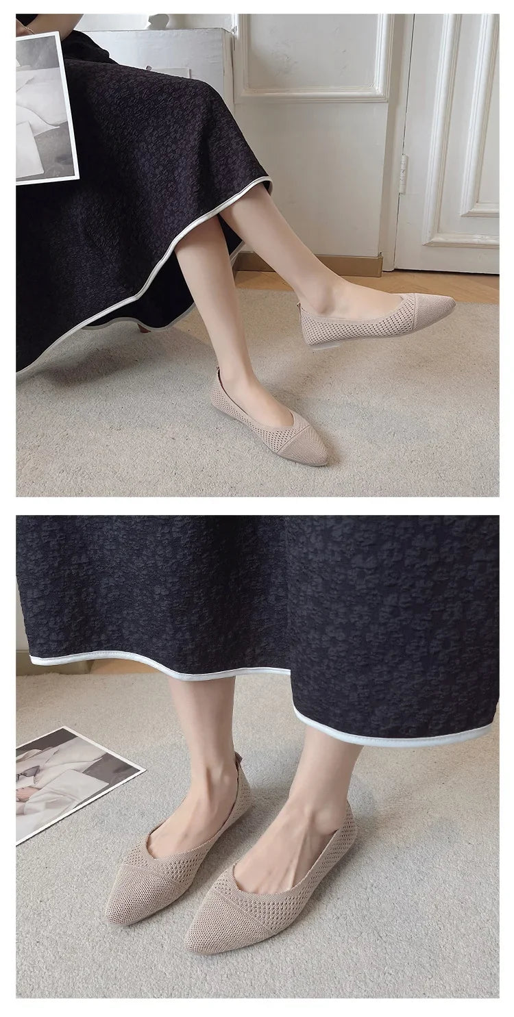 2025 Women Pointed Toe Flats Breathable Fabric Spring Summer Flat Shoes Soft Sole Slip-on Girls Daily Walking Driving Loafers