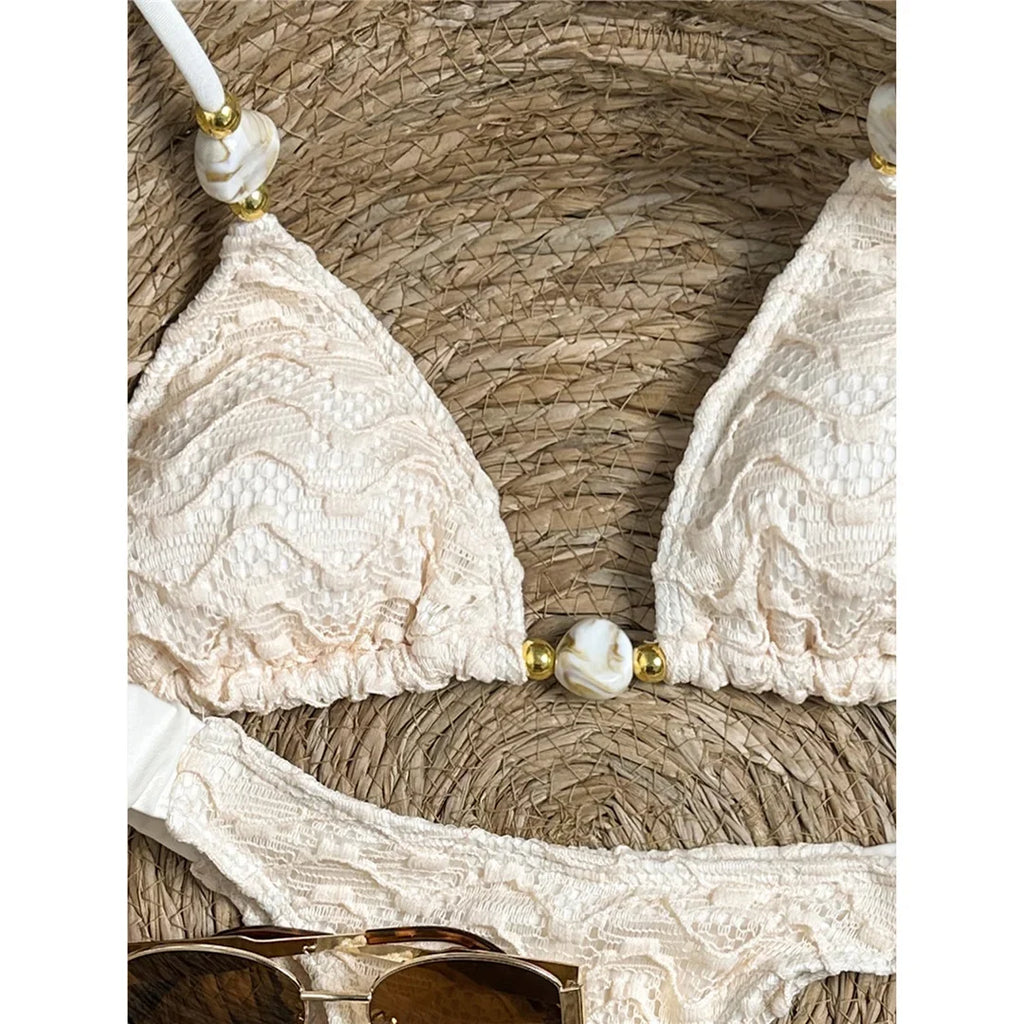 2026 Wrinkled Crinkled Halter Bikini Women Swimwear Female Swimsuit Two-pieces Bikini set Padded Bather Bathing Suit Swim V8135