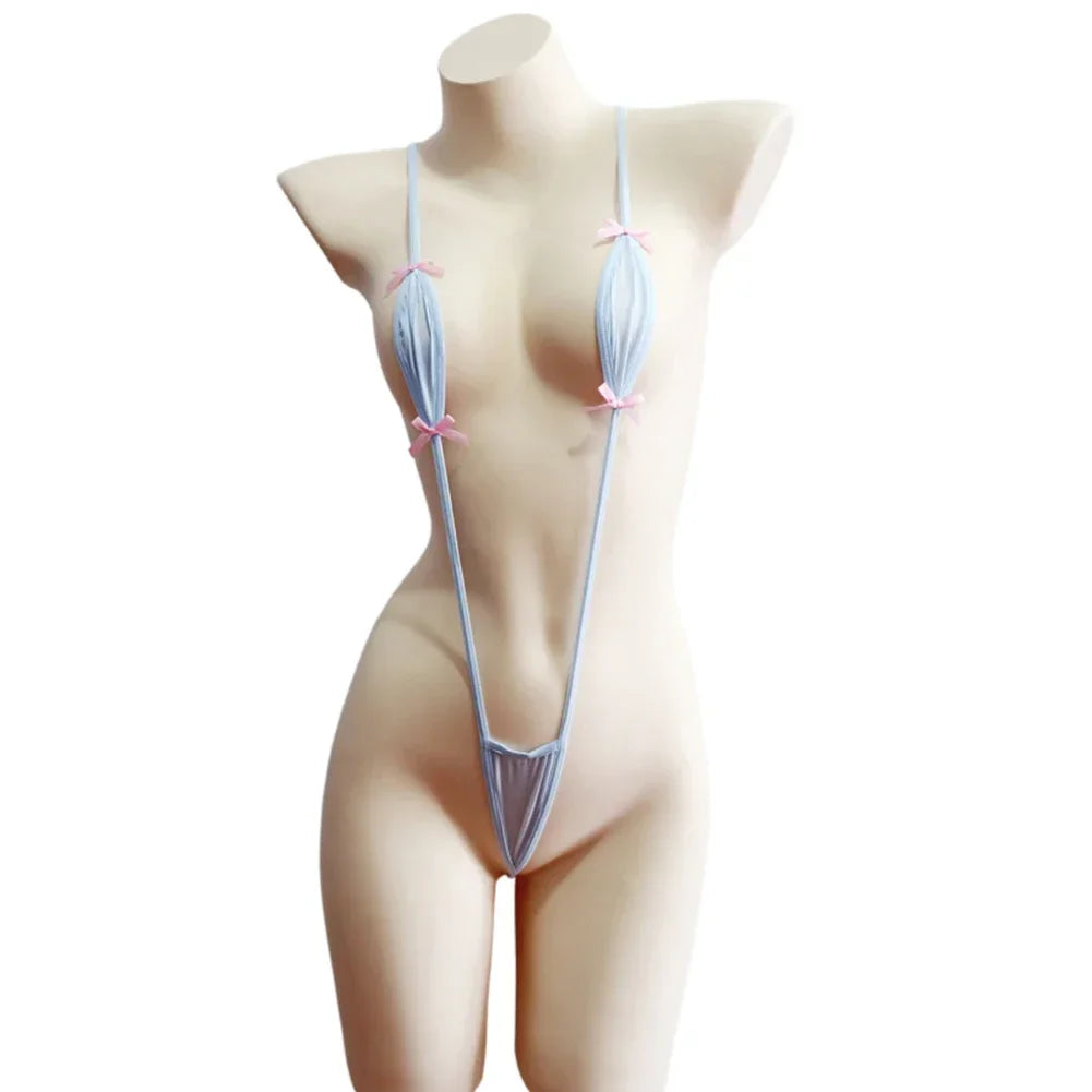Japanese Sexy Bikini Set Lingerie Women Three-Point Jumpsuit Hollow Tight V-neck Swimwear Ultrathin Hollow See Through Bodysuit