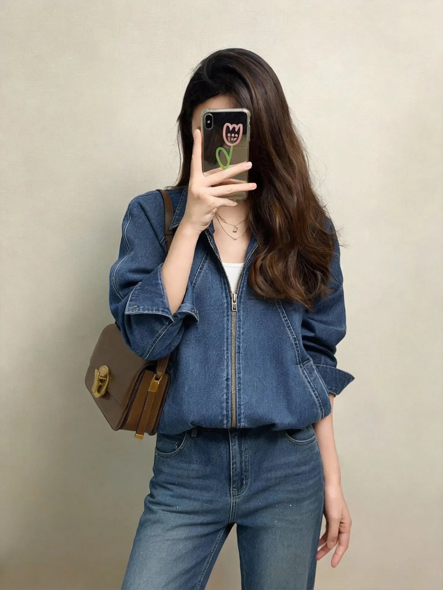 Spring denim shirt petite short denim lapel jacket