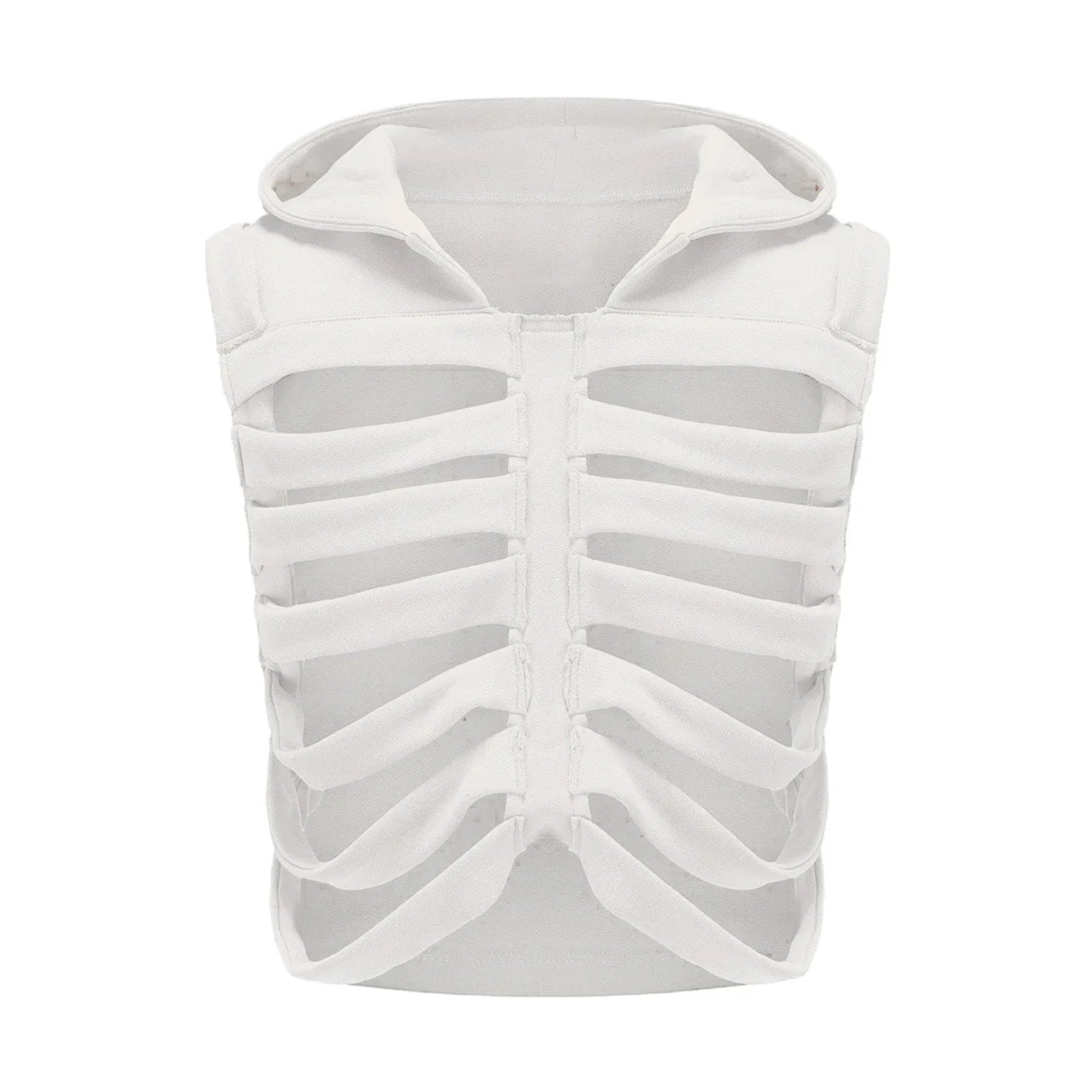 Women Gothic Vest Coat Hollowed Skeletal Gilet Hoodie Sleeveless Hooded Waistcoat Streetwear for Party