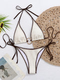Sexy Beige Contrast Micro Bikini Women Metal Circle Push Up Bra Bandage Thong Swimsuit 2026 Summer Holiday Bathing Suit Swimwear
