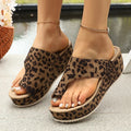 Leopard Print Thick Bottom Sandals for Women 2026 Summer Clip Toe Platform Sandles Woman Plus Size 43 Non Slip Wedges Slippers