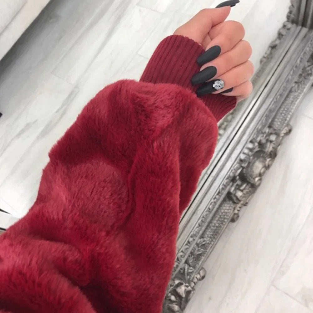 Phantasy Women's Hoodies Women Clothing Streetwear New Style Fashion Hooded Imitation Fur Plush Coat Solid Color Jacket Female