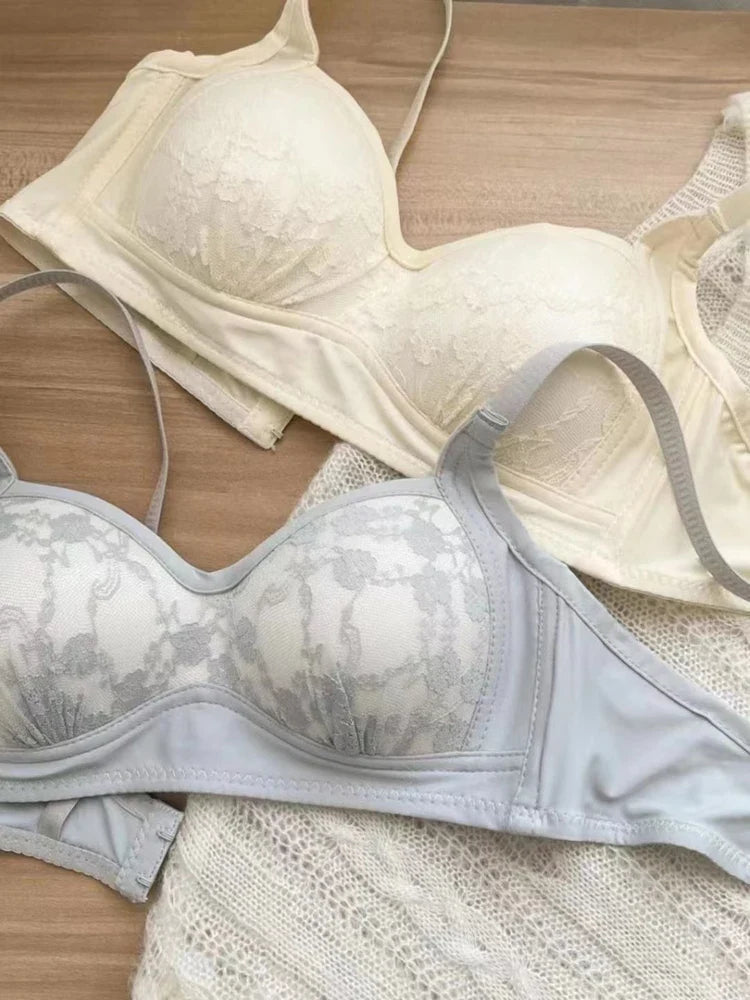 Summer Lace Half Cup Bra Small Bust Beachwear Gathering Light Support Pure Bralette Ultra Thin Wirefree Set AU MOYISU S-XL-32-38
