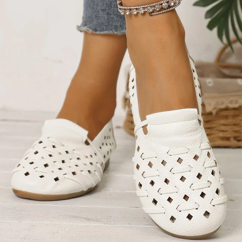 Concise Solid Hollow Flat Shoes for Women Summer Comfortable Shallow Women's Flat Shoes Slip On Walking Woman Flats Shoes