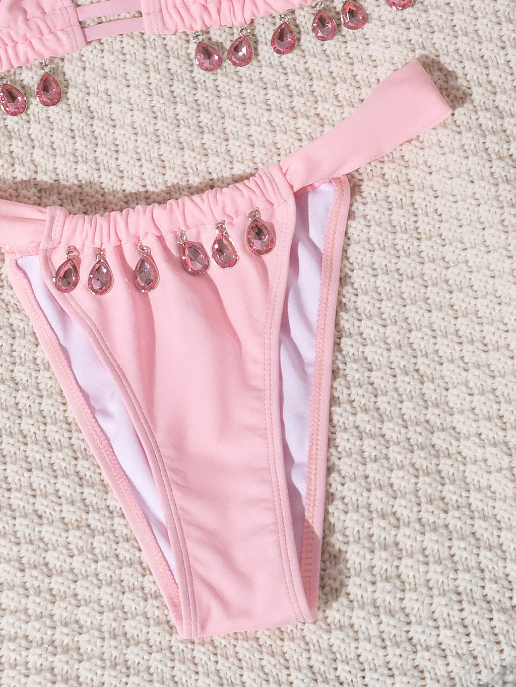 sexy pink pendant halter tie bikinis sets two pieces drawstring thong bandage swimsuit bathing suit swimwear biquini tankini