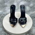 Black glossy  Female High Heels Open Toe Slides Trending Breathable Women Summer Outfit Casual Shoes12cm Sandals