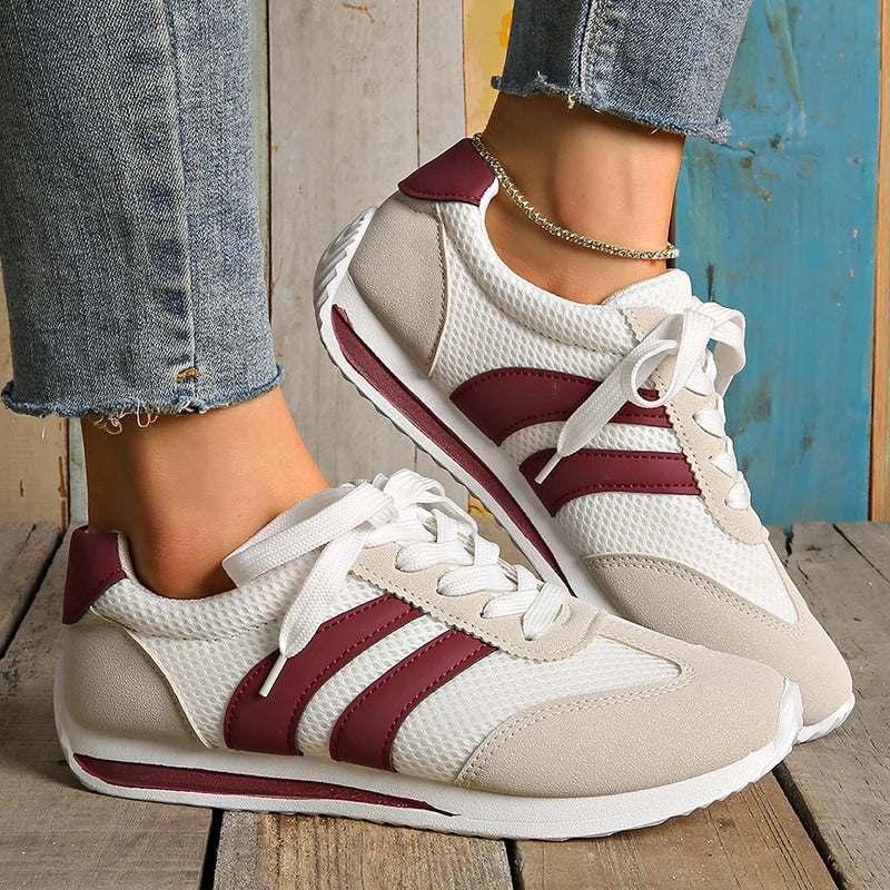 Spring Autumn Patchwork Women's Sneakers 2025 New Striped Platform Spprt Sneakers Women Comfort Plus Size Non Slip Running Shoes