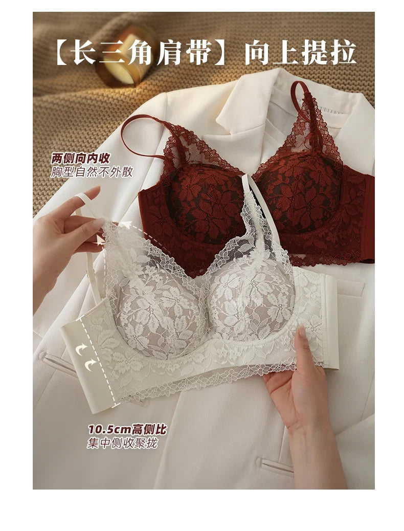 Tight Fit French Lace Bra for Small Bust - Comfort Lift Anti Sagging, Sexy Lace Back & Thin Strap Lingerie MOYISU Sexy Bras AB