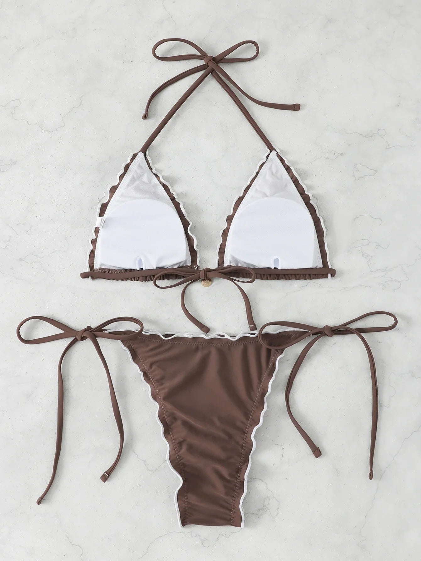 Triangle Halter String Bikinis 2026 Women Sexy Ruffle Swimsuit Solid Cherry Swimwear Female Bathers Bathing Swimming Swim Suit
