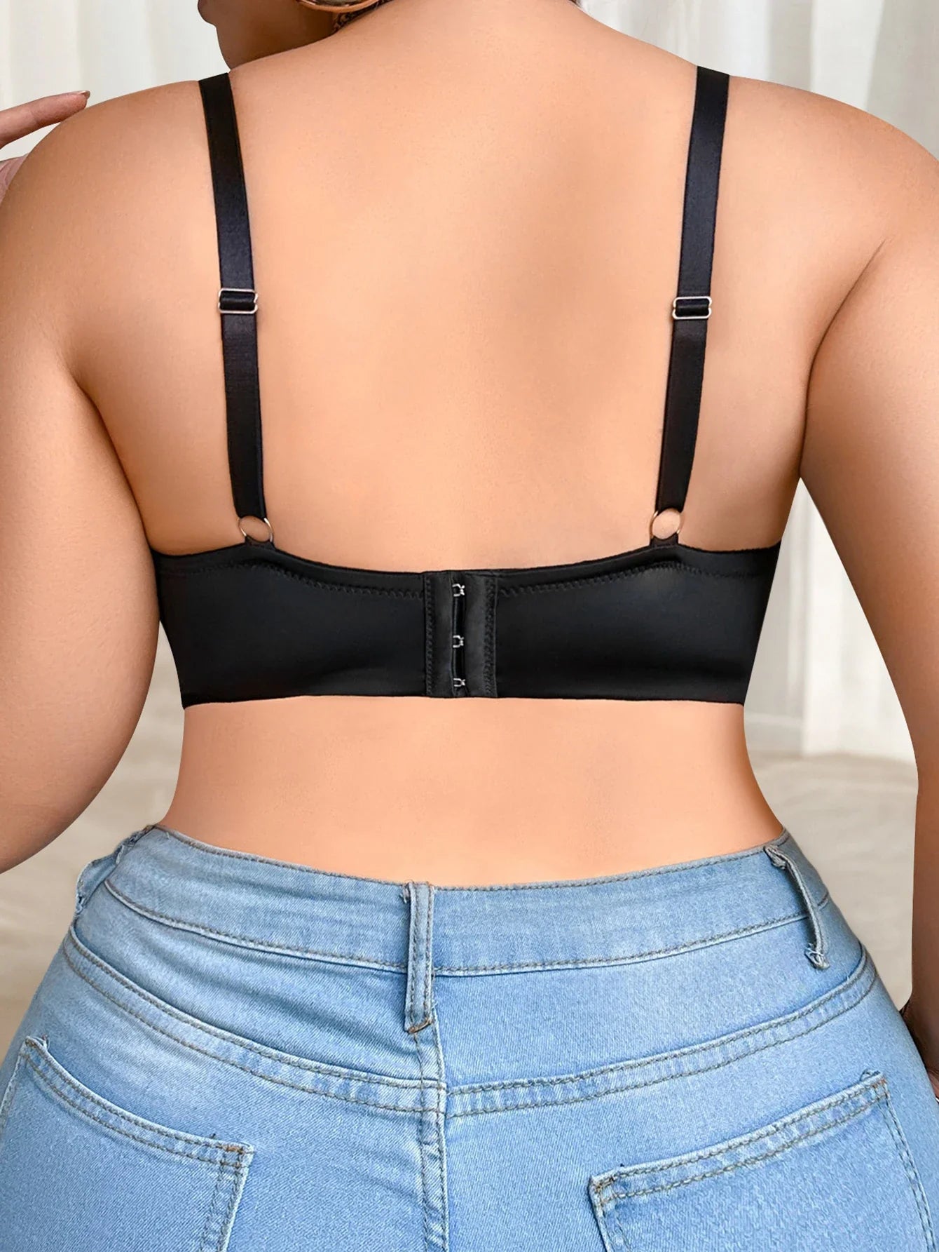 High quality plus size full cup black women's solid color underwear without steel ring sexy Lingerie MR3525
