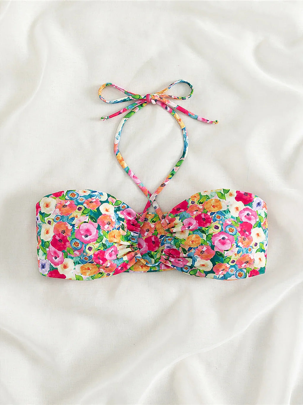 Sexy Floral Printed Halter Lace Up Bikini Female Swimsuit Women Swimwear Two-pieces Bikini set Bather Bathing Suit Swim K5026