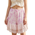 Women's Summer Bloomer Shorts Knee Length Floral Print Drawstring Elastic Waist Lace Trim Patchwork Casual Coquette Shorts