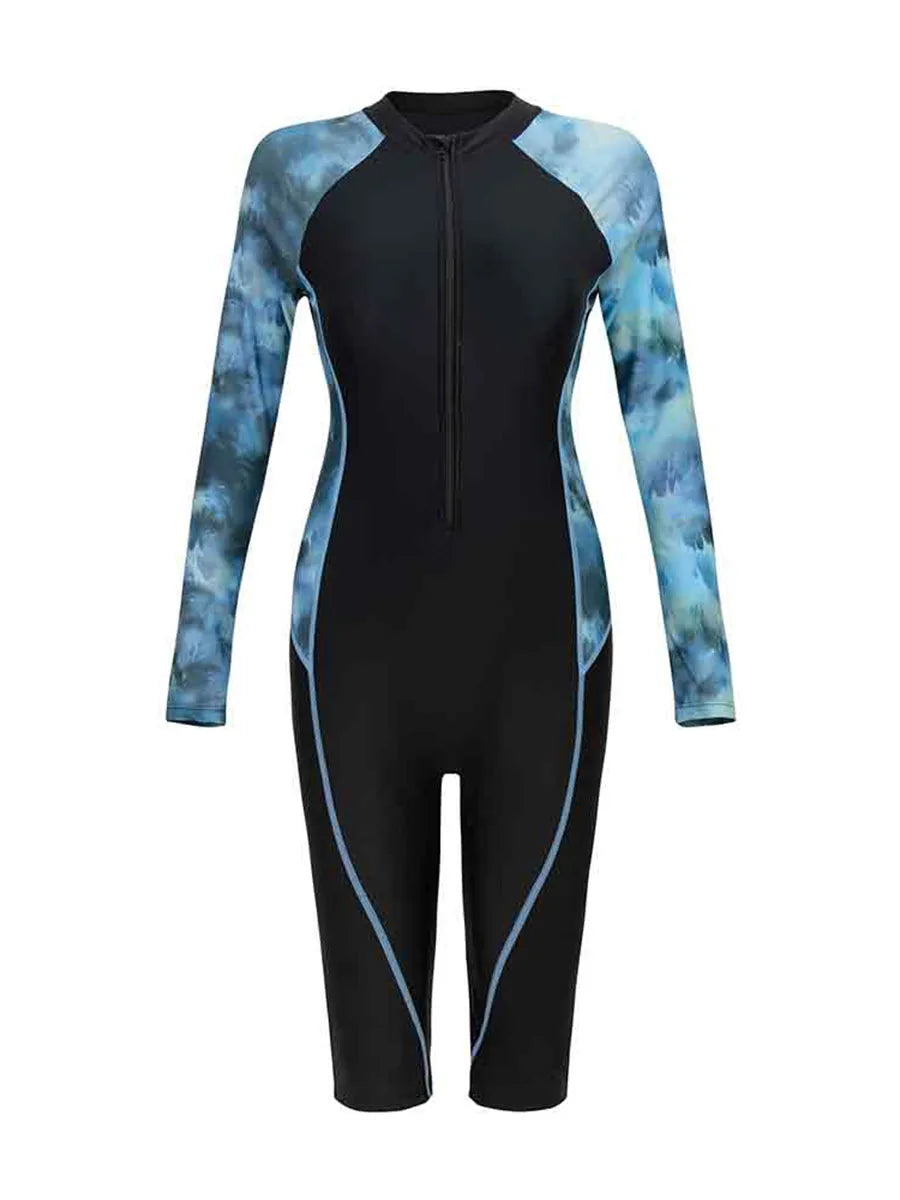 2026 Zipper Rushguard Long Sleeve Surfing Swimsuit Women One Piece Tie Dye Swimwear Female Bather Bathing Swimming Swim Suit XXL