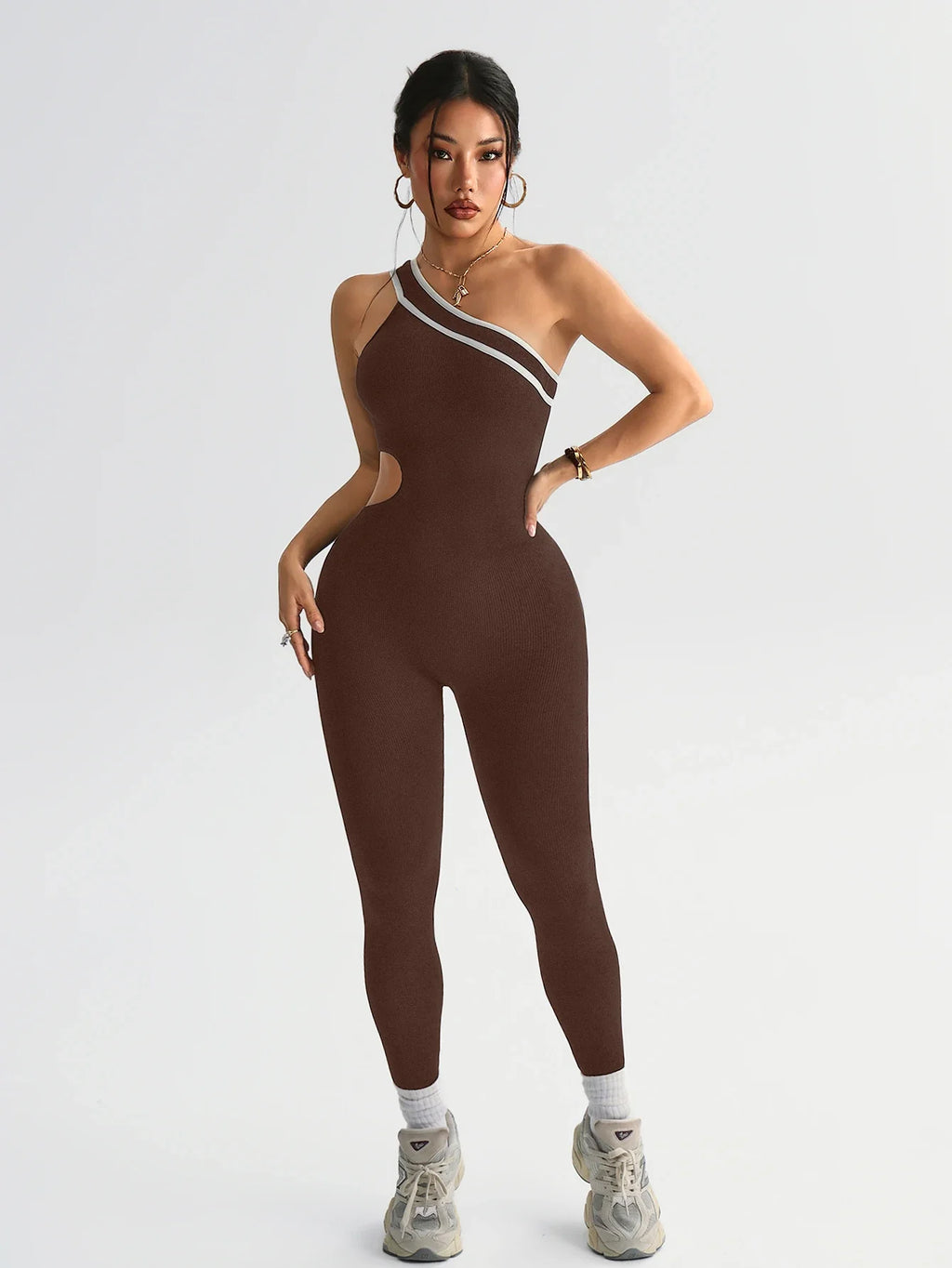 Women Seamless Yoga Jumpsuit Workout Bodysuit Tummy Control Butt-Lifting Gym Clothes Sleek Sportswear Striped Athletic Outfit