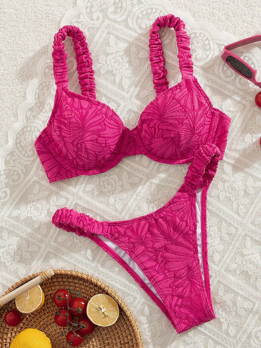 S - XL Printed Underwired Bikini Women Swimwear Female Swimsuit Two-pieces Bikini Set High Cut Bather Bathing Suit Swim Lady