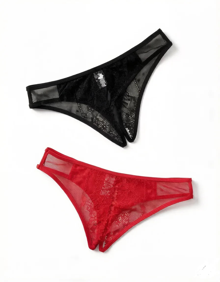 2 pairs of solid colored lace underwear with sexy hollow out fun triangle pants suitable for special occasions C901