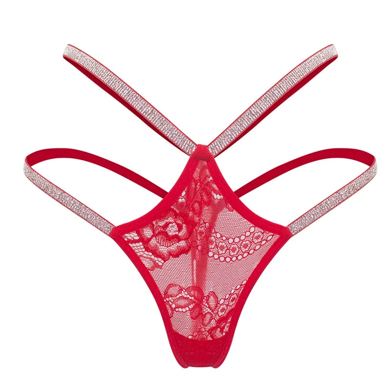 1pcs Low Rise Sexy Lace Women G-string Silver Satin Erotic Sexy Lingerie Breathable Comfort Elegant Female Underwear Lady Thongs