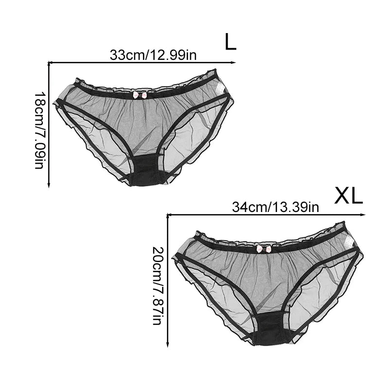 Lolita Mesh Panties Sexy Lace Briefs for Women Transparent Underwear Summer Bow Briefs Girl Low Waist Underpants Ruffle Lingerie