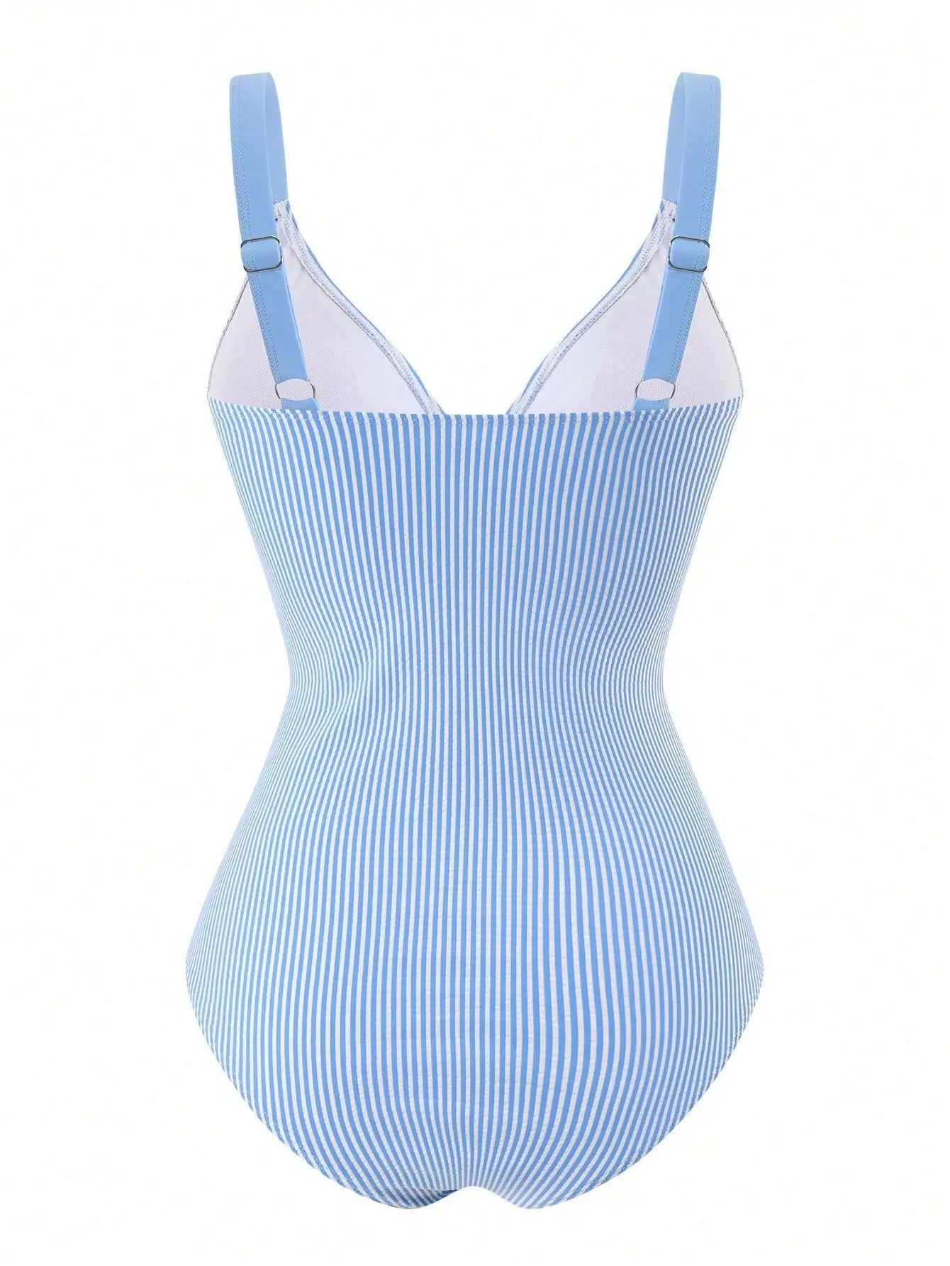 Vintage Blue Striped Swimwear Women Drawstring Shorts Sets 2026 V Neck Cross Slimming Bathing Suit Holiday One Piece Swimsuit