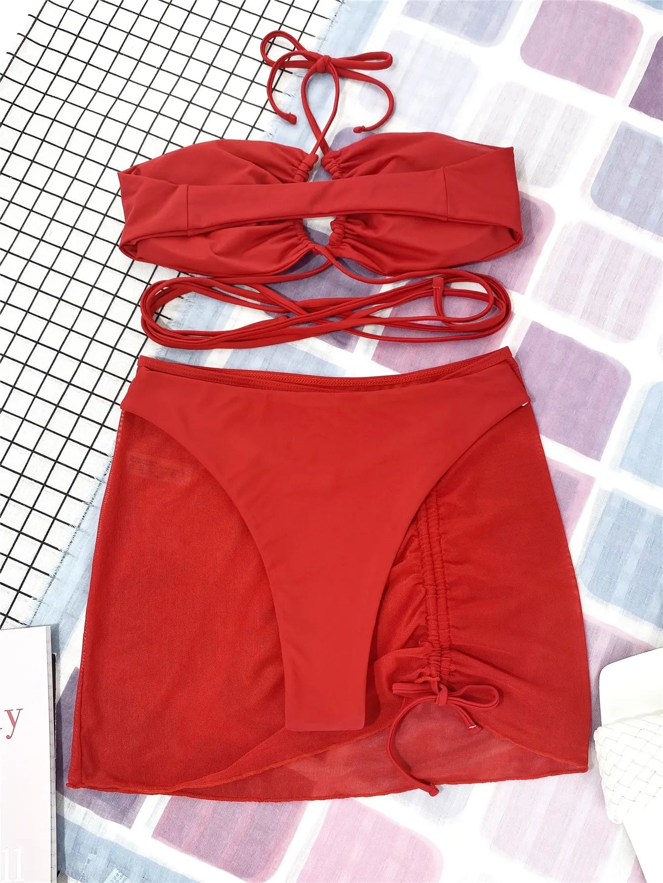 3 Pieces Criss Cross Halter Bikini 2026 Women & Beach Skirt Swimwear Female Sexy Swimsuit Beachwear Bathing Swimming Suit