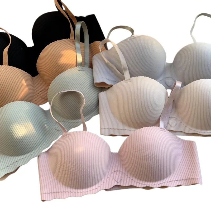 Women Push-Up Bra Demi Cup Underwear Heart Print Non-wired 1/2 Cup No Show Bras Sexy Lingerie Padded Thin Straps Brassiere S-XL