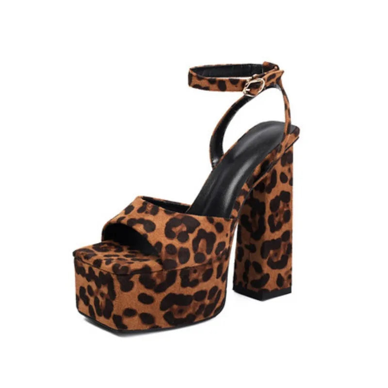 NASBAVI Square Toe Women Patent Thick Platform Sandals High Chunky Heels Ankle Straps Summer Leopard Shoes Custom Colors