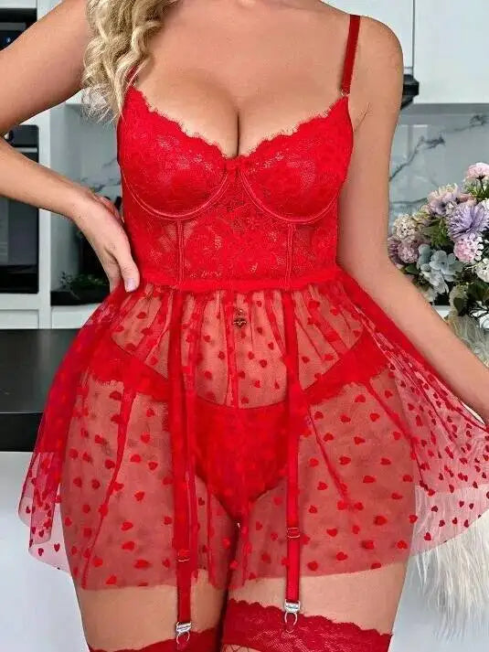 Sexy Women's Lace Trimmed Mesh Splicing Strap Transparent Backless Deep V Sleeveless Solid Color Dress Elegant Charming O4MC