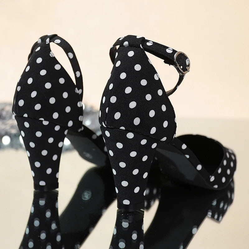 Fashion Polka Dot Ankle Buckle Pumps Women Plus Size 42 Pointed Toe High Heels Sandals Woman Elegant Thick Heel Party Shoes