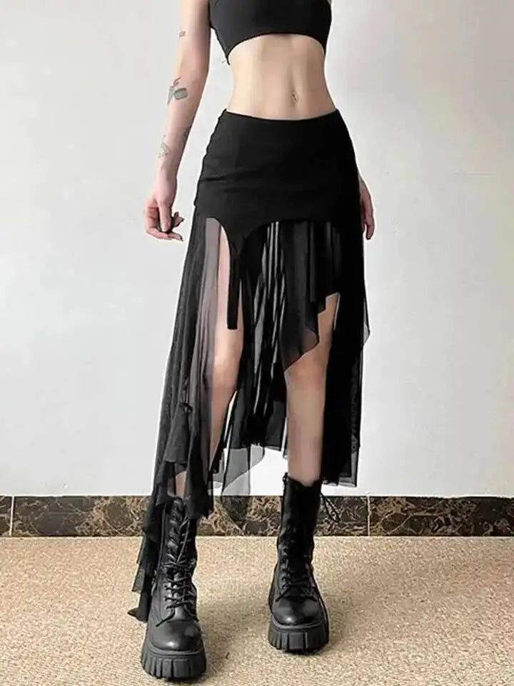 Sexy Irregular Y2K Skirts Women Vintage American High Waist Slim Slit Long Skirt Casual Lady Streetwear Retro Summer Skirts XGM8