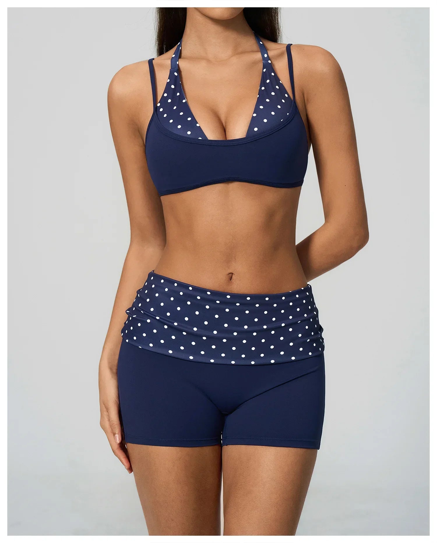 Summer Striped Polka Dot Contrast High Waist Yoga Shorts Hip Lifting Sports Tights Outdoor Workout Fitness Gym Running Pants