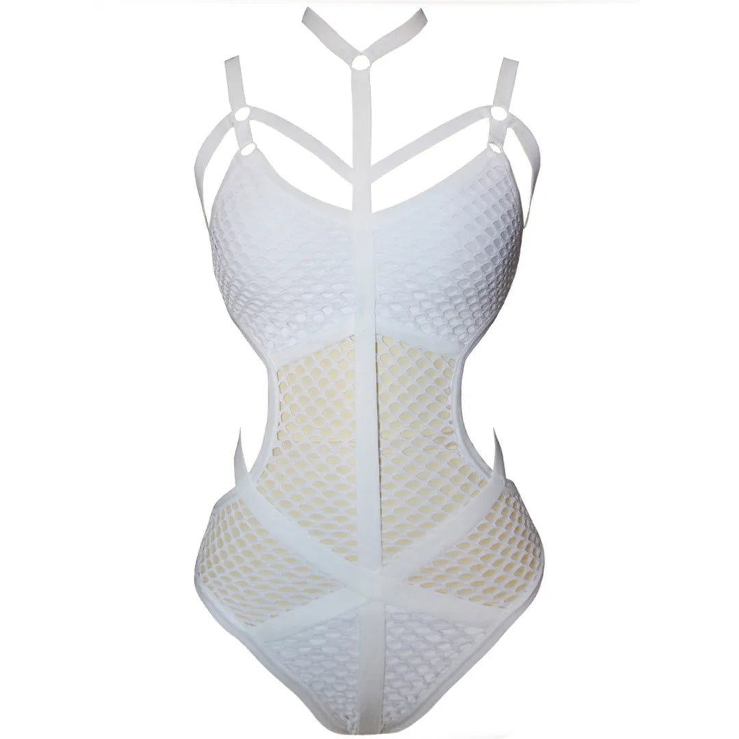 XS - 5XL Plus Size One Piece Swimsuit Female Women Bather Bathing Suit Swim Sheer Knit Fish Net Mesh Large Size Swimwear K536C
