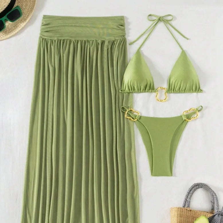 Sports Bikini Set Women Tight Fit Triangle Cup Swimsuit High Elastic Quick Dry Swimwear