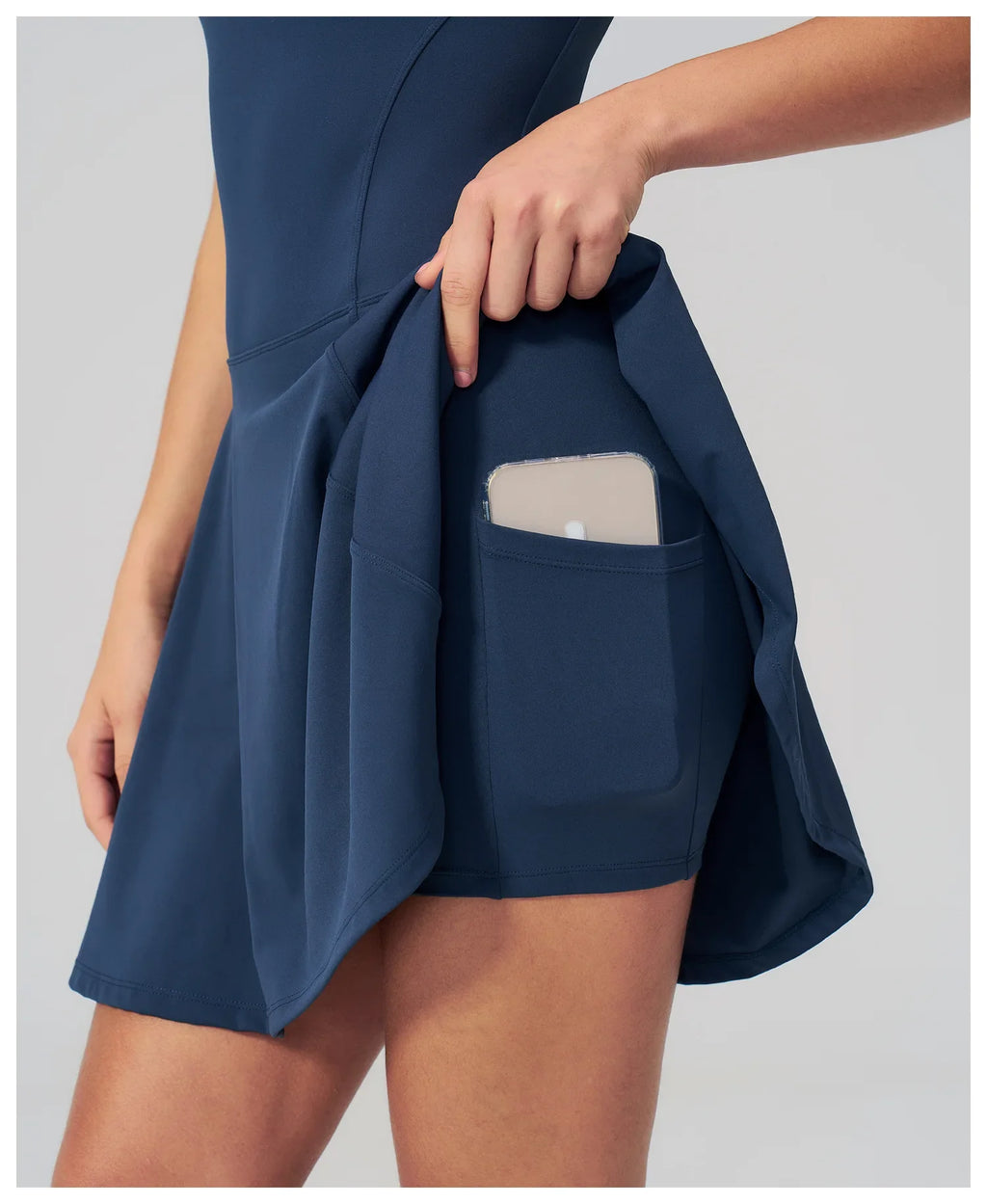 Bodycon Tennis Dress with Shorts Pocket Women Speed Dry Sleeveless V Neck One Piece Sport Outfit Short Dress Fitness Yoga Set