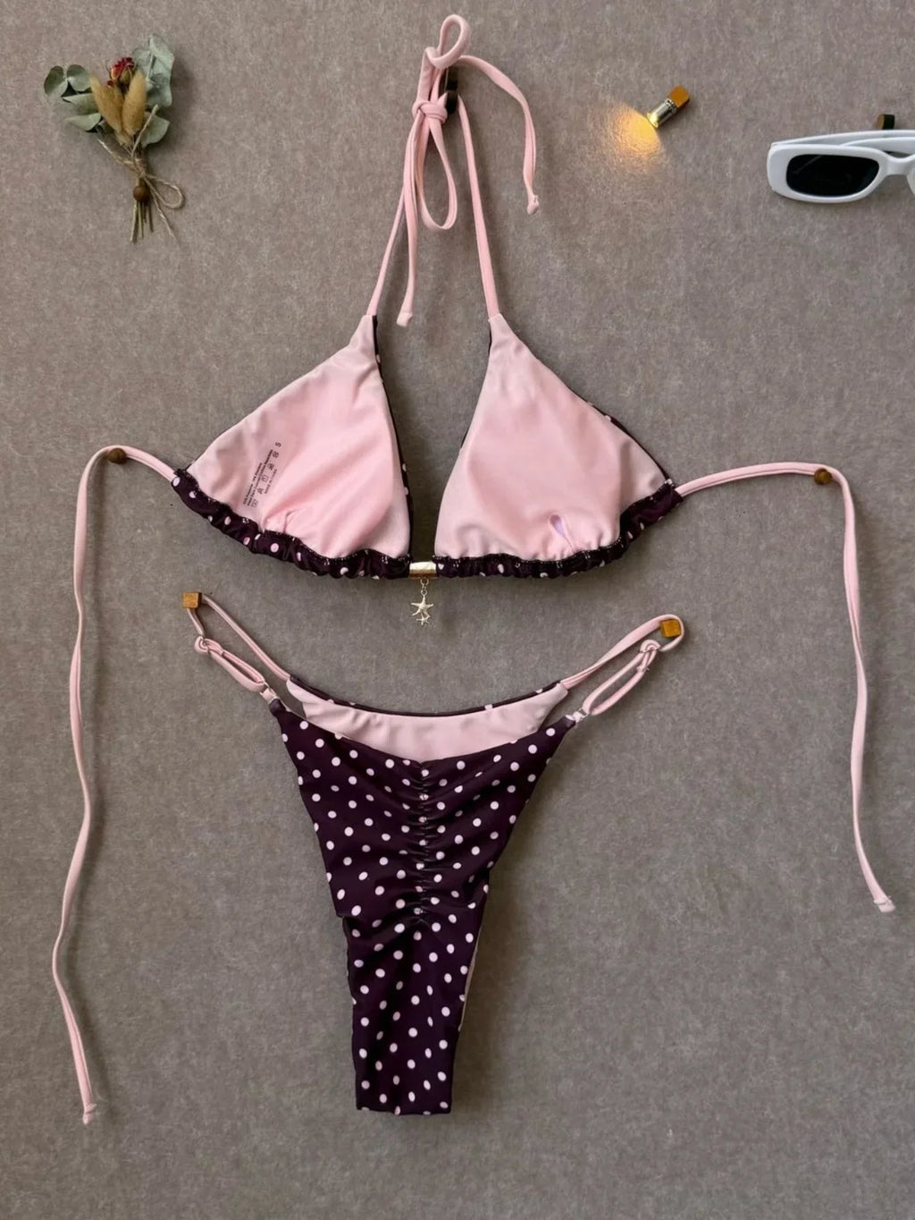 Sexy Black Polka Dot Print Bikini Set Women Pearls Push Up Bra Thong Swimwear 2026 Summer Bathing Suit Holiday Micro Swimsuit