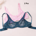 2 Pcs Sexy Womens Lace Bra Underwire BH Hollow Out Perspective Underwear Lingerie BH Tops Plus Size Brassiere B C D E Cup