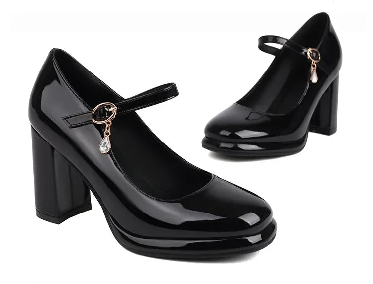 Spring and Autumn New Styles Fashion High-heeled Women's Shoes Shallow Mouth Buckle Square Heel Women Shoes Size 34-45 High 9cm