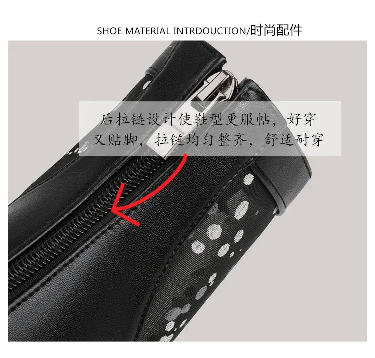 White Polka Dot Mesh Peep Toe Chunky Block Heel Platform Back Zipper Ankle Sandal Boots for Women