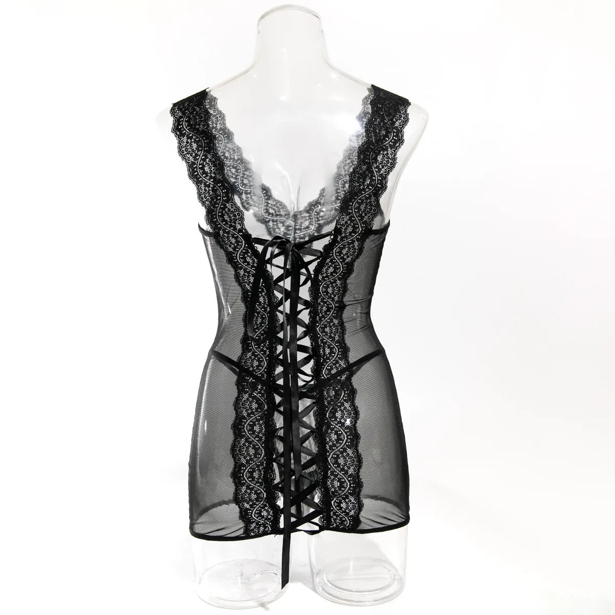 Toucheart 2PCS Lace See-through Hollow Out Sexy Interesting Thin Model Pajamas Panty Slim High Waisted Women Sexy Pajamas Set