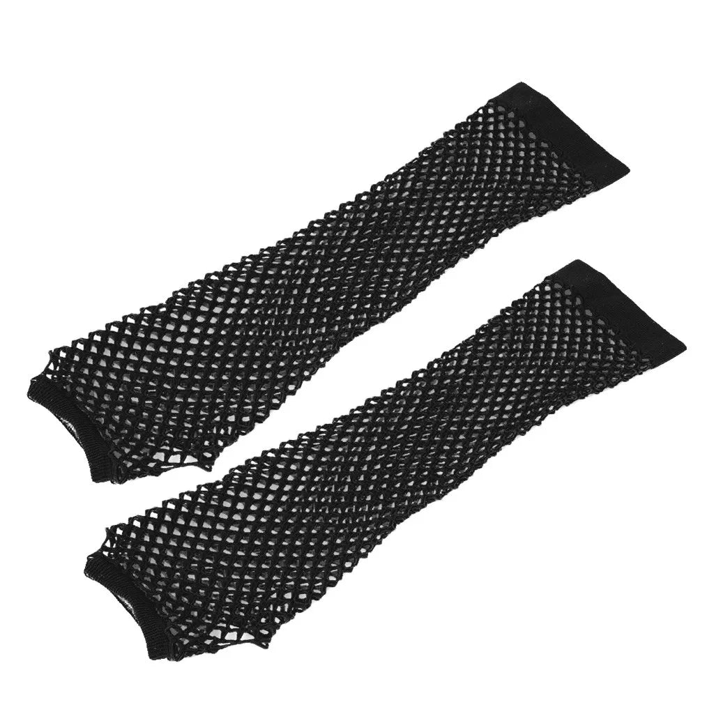 Blue Neon Fishnet Fingerless Long Gloves Arm Cuff Party Wear Fancy Dress For Women Sexy Girls Punk Gothic Dance Party Mesh Glove