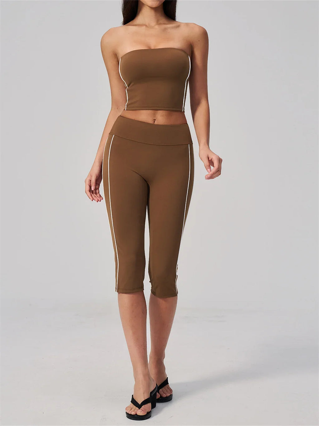 Color Blocked Strapless Yoga Suit 2 Pieces Women Sports Bra High Waist Leggings Fitness Suit Outwear Running Push Up Tracksuit