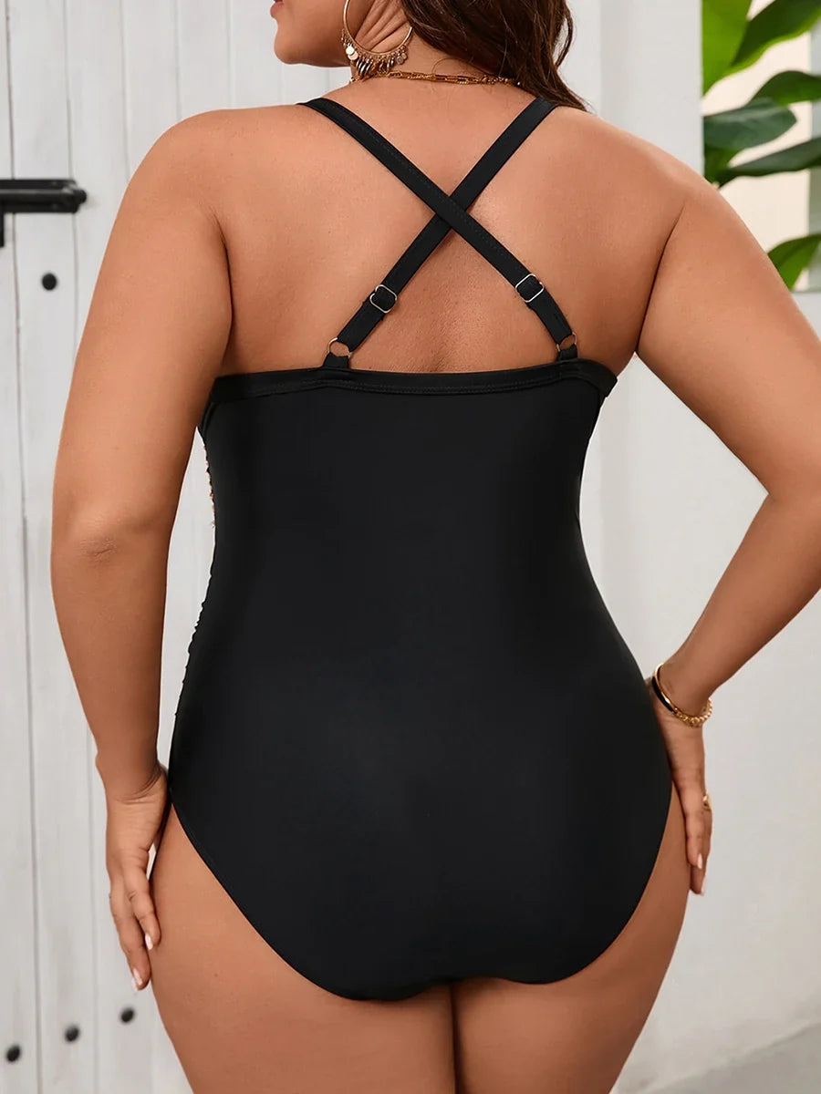 2026 Mesh Swimsuit Women One Piece Black Strappy Large Plus Big Size Swimwear Female Bathers Bathing Swimming Swim Suit 0XL-5XL