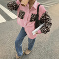 2026 New Women's Loose Casual Leopard Stripe Patchwork Long Sleeve Shirt with Pockets Turn Down Collar Blouse Top